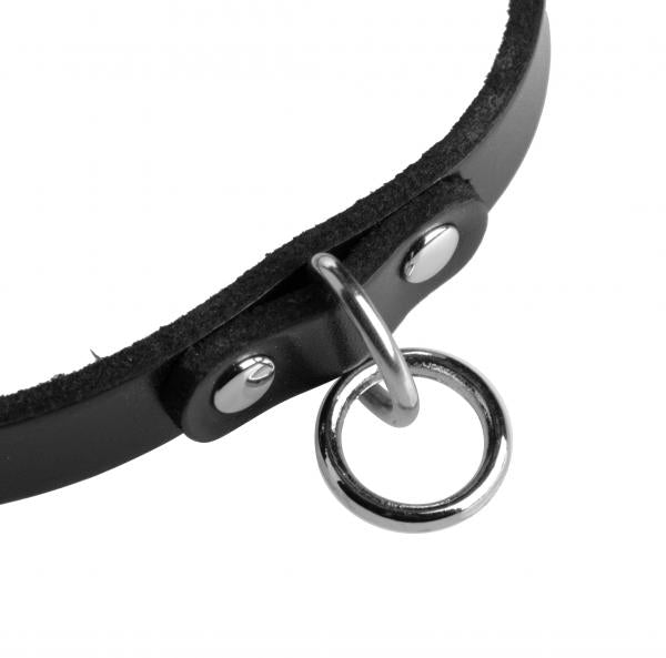 Leather Choker Collar With O Ring M/L