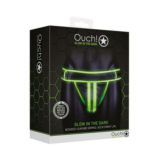 Ouch! Glow Striped Jock Strap - Glow In The Dark - Green - L/xl