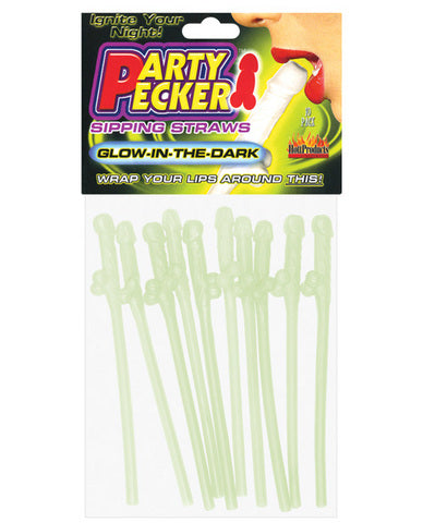 Party Pecker Sipping Straws Glow 10 Pack