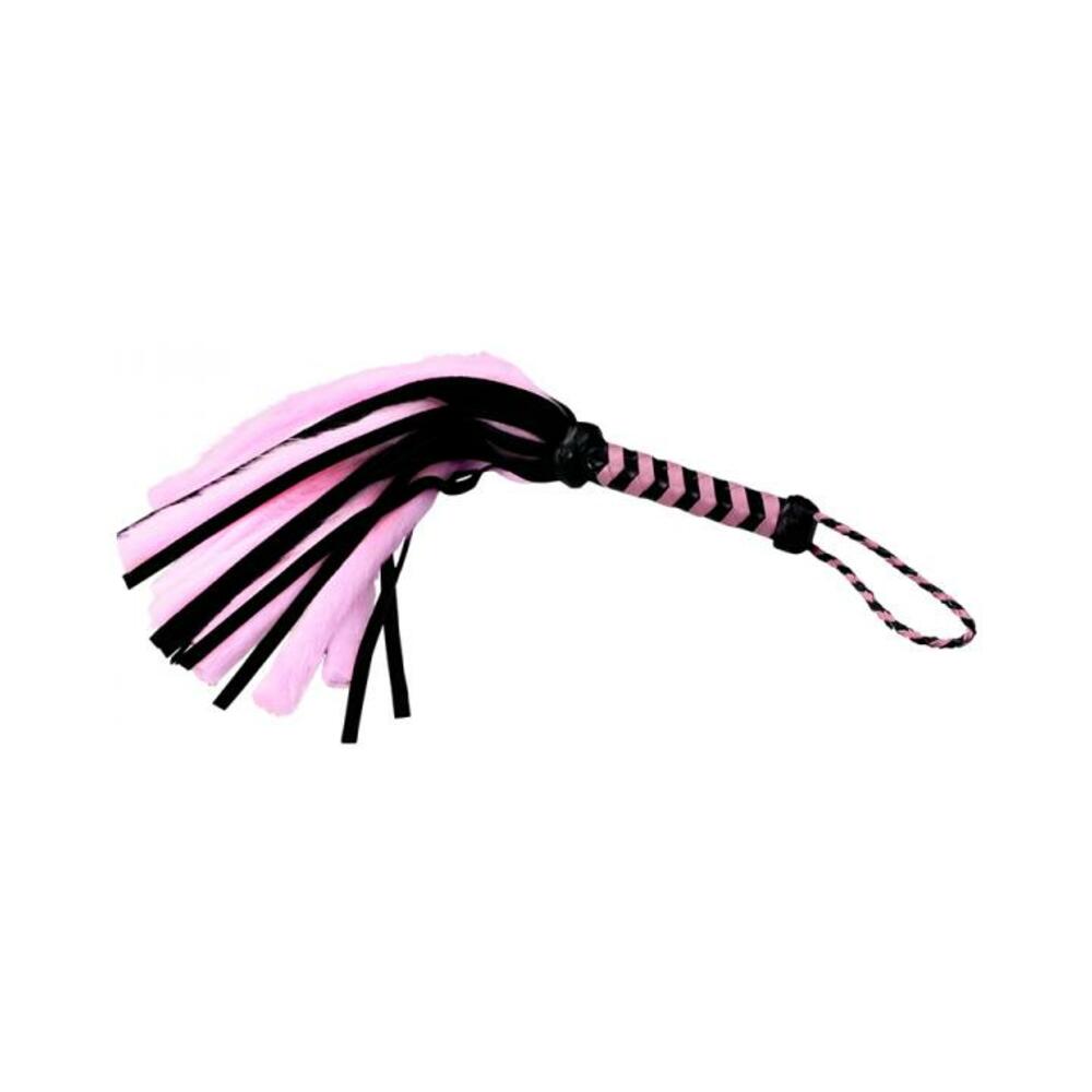 Ple'sur 18 In. Suede & Faux Fur Tail 'pleasure & Pain' Mini Flogger Pink/black