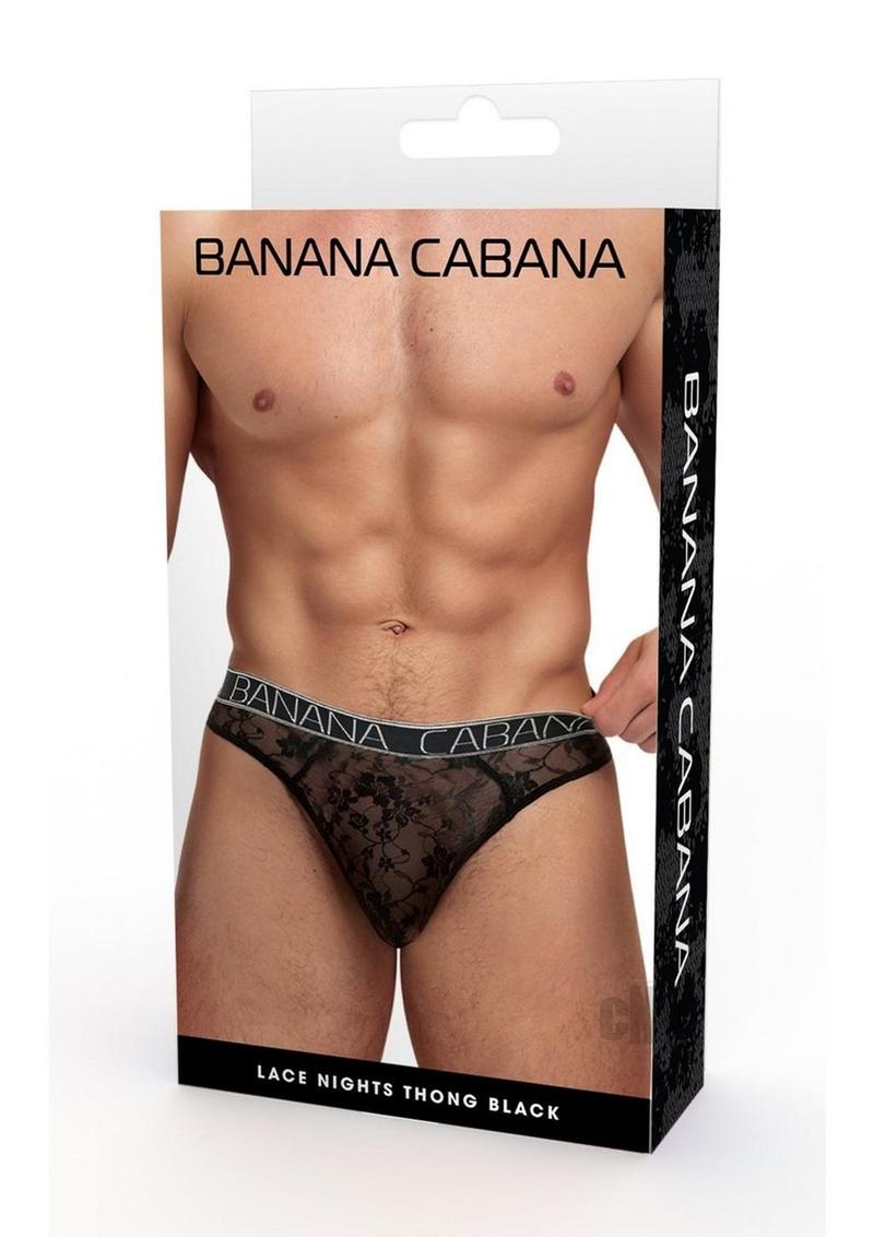 Banana Cabana Lace Night Thongs L/xl Blk