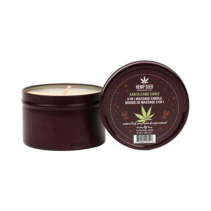 Earthly Body Hemp Seed Holiday 3-in-1 Massage Candle Santa Came Early 6 oz.