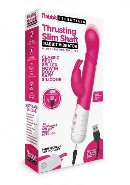 Rabbit Essentials Thrusting Slim Shaft Rabbit Vibrator Pink