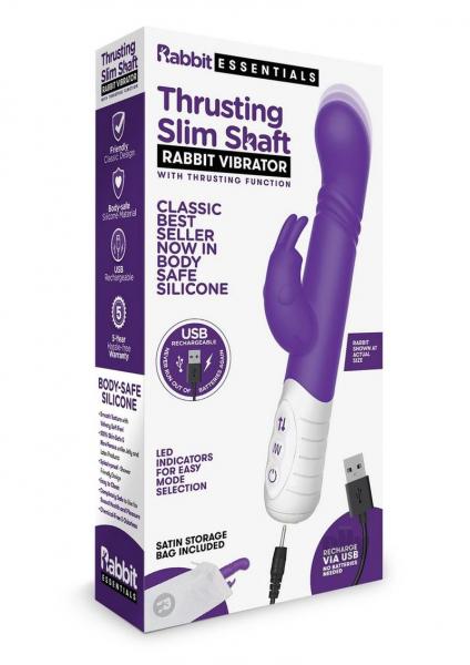 Rabbit Essentials Thrusting Slim Shaft Rabbit Vibrator Purple