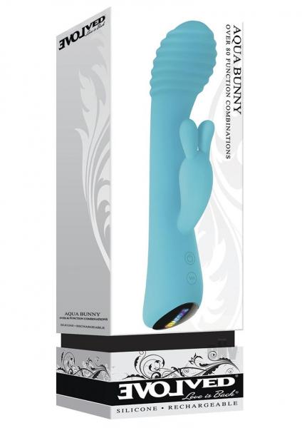 Evolved Aqua Bunny 9 Shaft Function 9 Clit Stim Functions Rechargeable Silicone Waterproof Teal