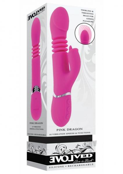 Evolved Pink Dragon Rechargeable Thrusting Dual Stimulator Silicone Pink