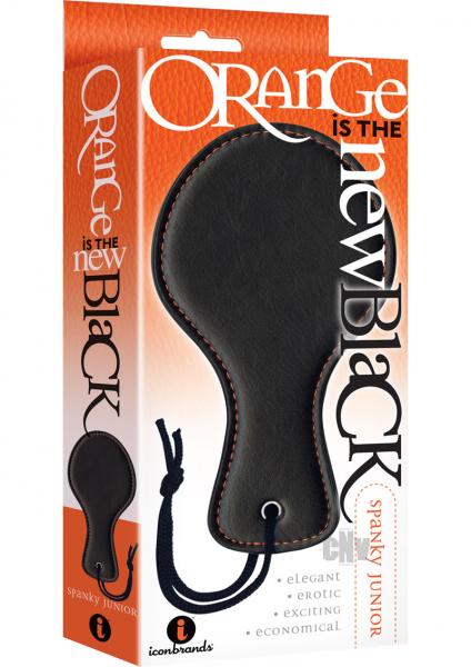 The 9's, Orange Is The New Black, Spanky Junior Paddle Faux Leather, Black With Furry Orange Lining