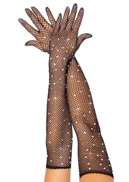 Rhinestone Fishnet Opera Gloves Os Blk