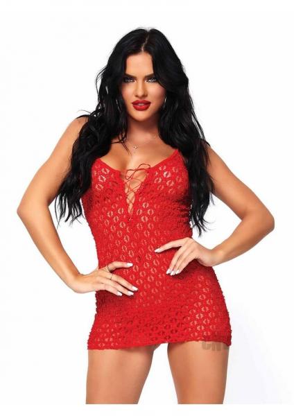 Mini Dress W/lace Up Front & G-string O/s Red