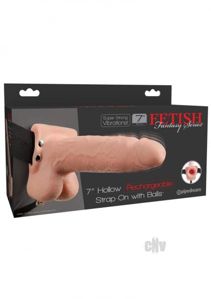 Fetish Fantasy 7in Hollow Rechargeable Strap-on With Balls, Flesh