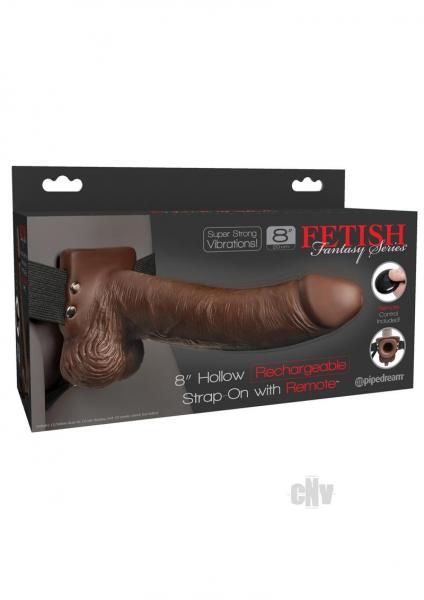 Fetish Fantasy 8in Hollow Rechargeable Strap-on With Remote, Brown