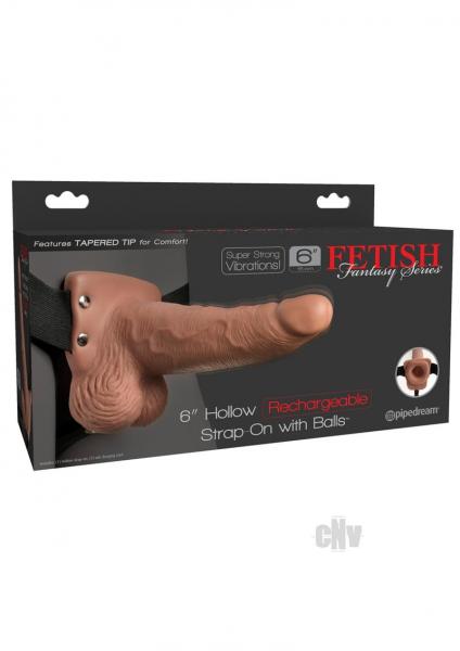 Fetish Fantasy 6in Hollow Rechargeable Strap-on With Balls, Tan