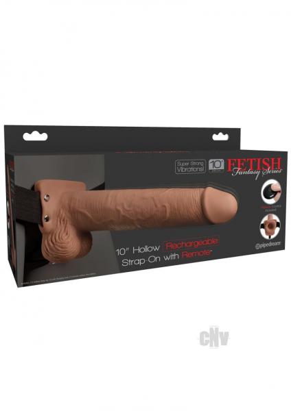 Fetish Fantasy 10in Hollow Rechargeable Strap-on With Remote, Tan