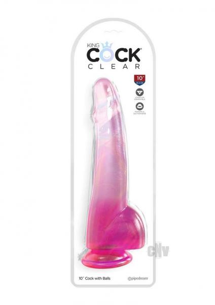 King Cock Clear With Balls 10in Pink