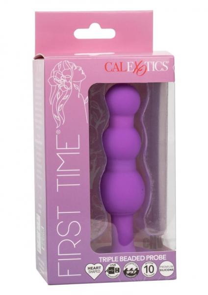 First Time Vibrating Triple Beaded Anal Probe - Purple