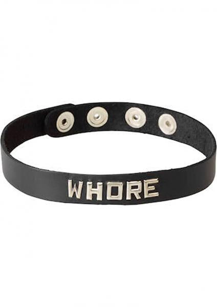 Wordband Collar Whore Black Leather