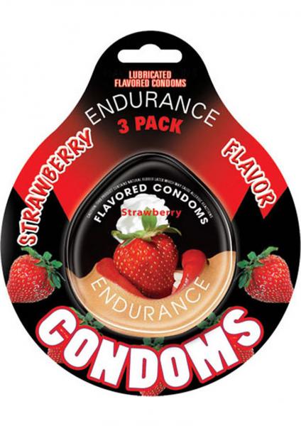 Lubricated Flavored Endurance Condoms 3 Per Pack Strawberry