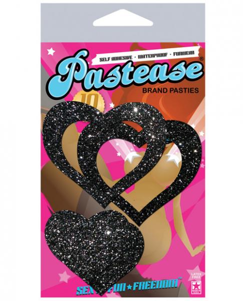 Pastease Glitter Peek A Boob Hearts Pasties Black