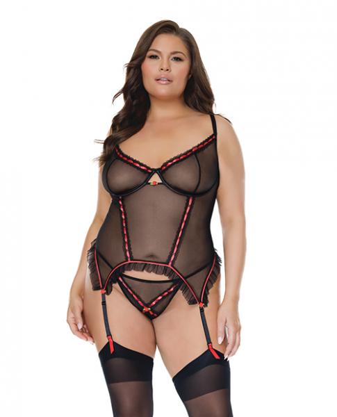 Mesh Underwire Garterbelt Bustier W/g-string Black 1x/2x