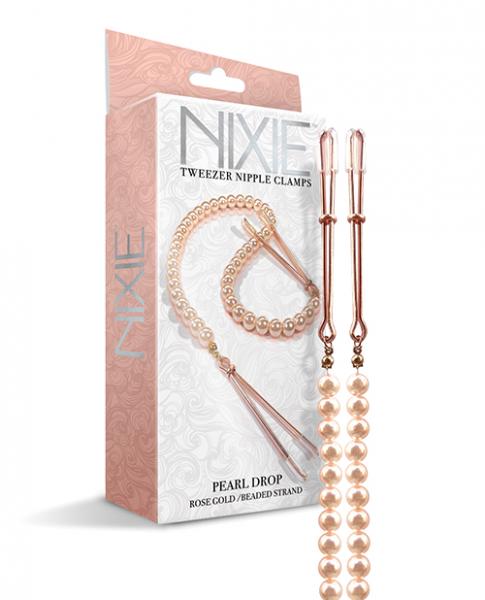 Nixie Pearl Drop Beaded Tweezer Nipple Clamps Rose Gold