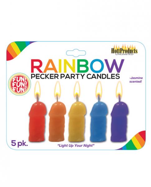 Rainbow Pecker Party Candles 5 Pack Assorted Colors