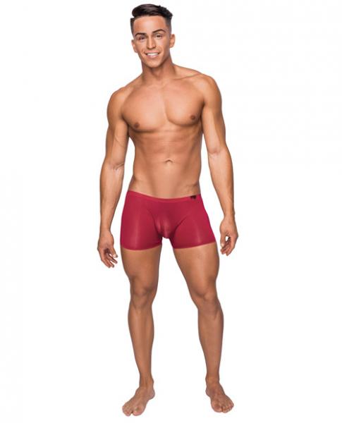 Male Power Seamless Sleek Sleek Short W/sheer Pouch Wine Large