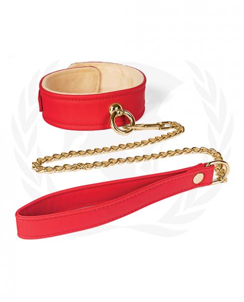 Spartacus Plush Lined Pu Red Collar And Chain Leash