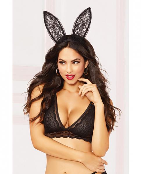 Lace Bunny Ears Black O/S