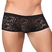 Male Power Stretch Lace Mini Short Black Small