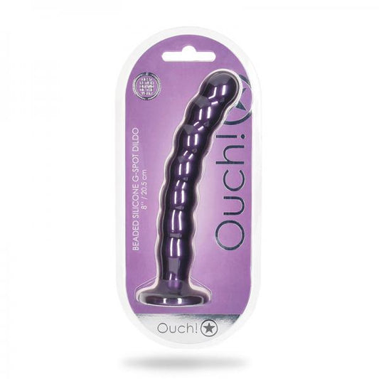 Shots Ouch! Beaded Silicone 8 In. G-spot Dildo Metallic Purple