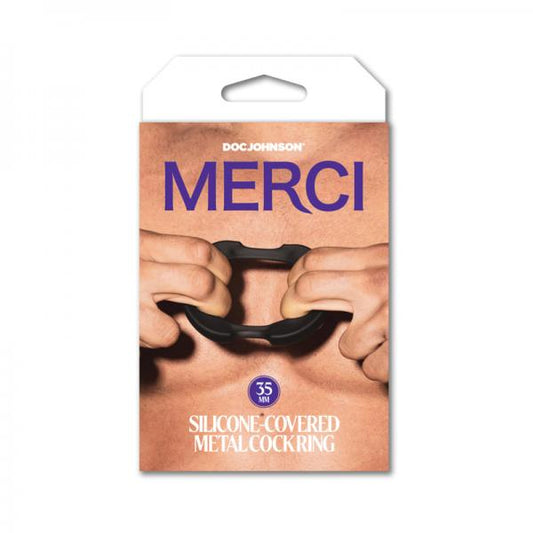 Merci Silicone Covered Metal Cock Ring 35mm Black