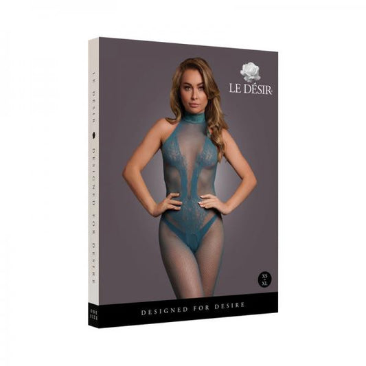 Le Desir Fishnet And Lace Bodystocking Ocean Deep O/s