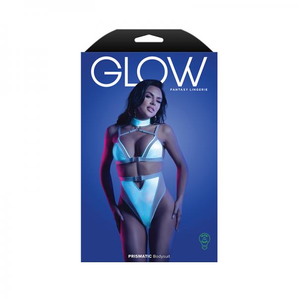 Fantasy Lingerie Glow Prismatic Iridescent Glow-in-the-dark Cut-out Harness Bodysuit L/xl