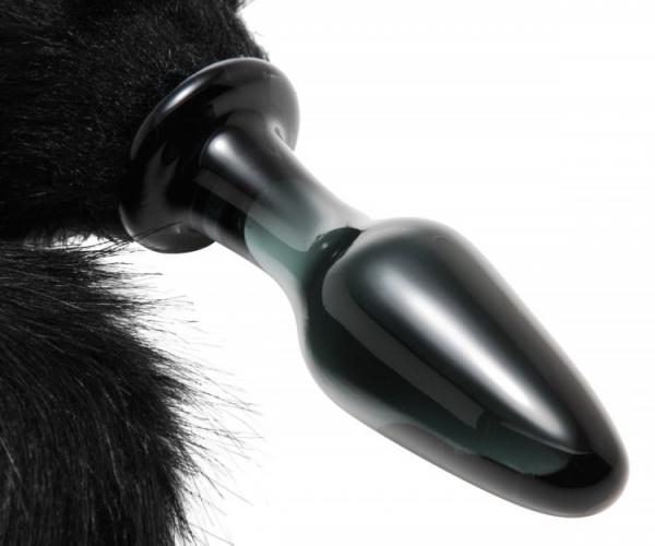 Tailz Midnight Fox Glass Butt Plug With Tail Black