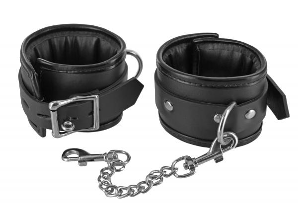 Locking Padded Wrist Cuffs With Chain Black