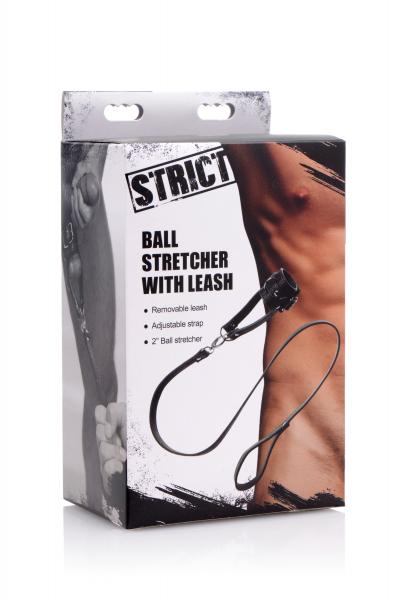 Ball Stretcher With Leash Black Leather