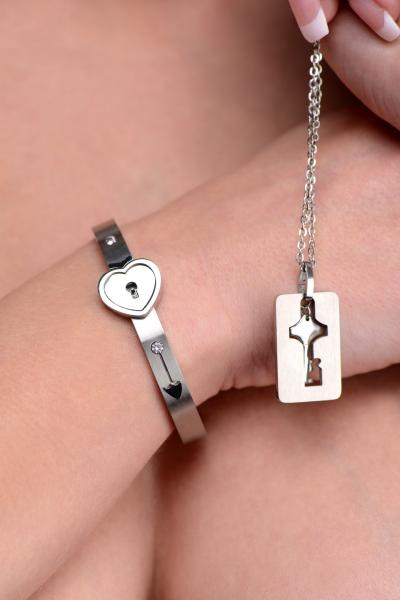 Cuffed Locking Bracelet, Key Necklace Tungsten Steel