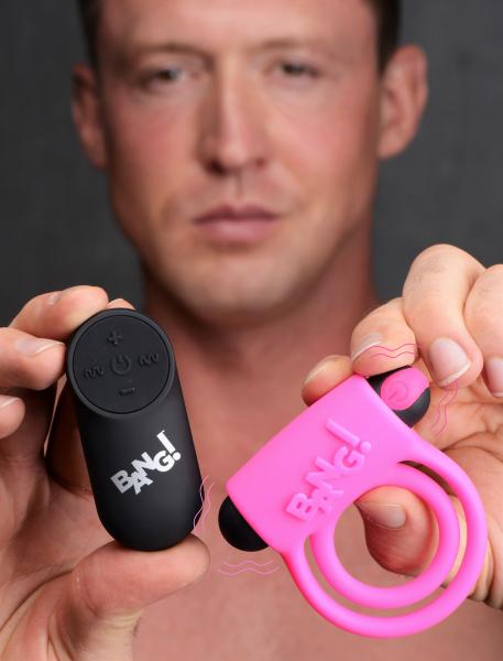 Remote Control 28x Vibrating Cock Ring And Bullet - Pink