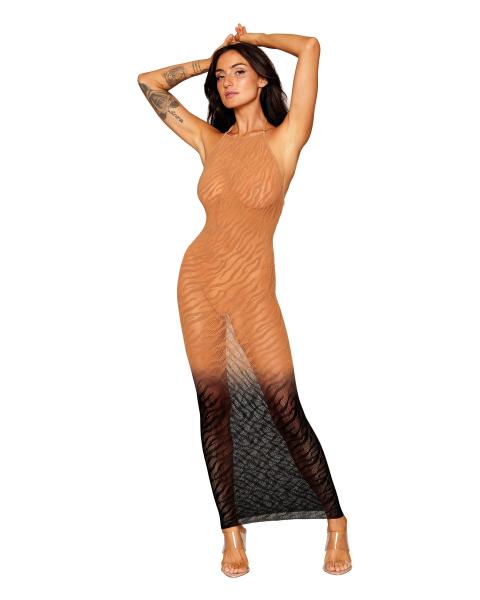 Zebra Knit Bodystocking Gown Black/copper O/s