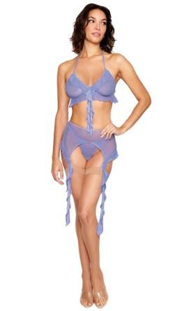 Ruffle Bralette & Garter Belt Set Lavender Haze O/s