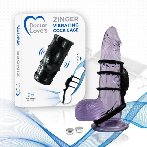 Doctor Love's Zinger Vibrating Cock Cage - Black