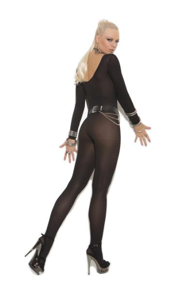 Sheer Long Sleeves Bodystocking Black O/S