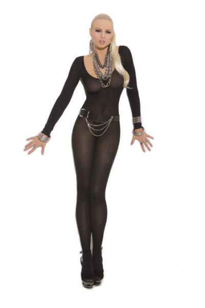 Sheer Long Sleeves Bodystocking Black O/S