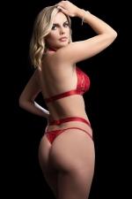 2pc Halter Bra & Thong Set Red O/s