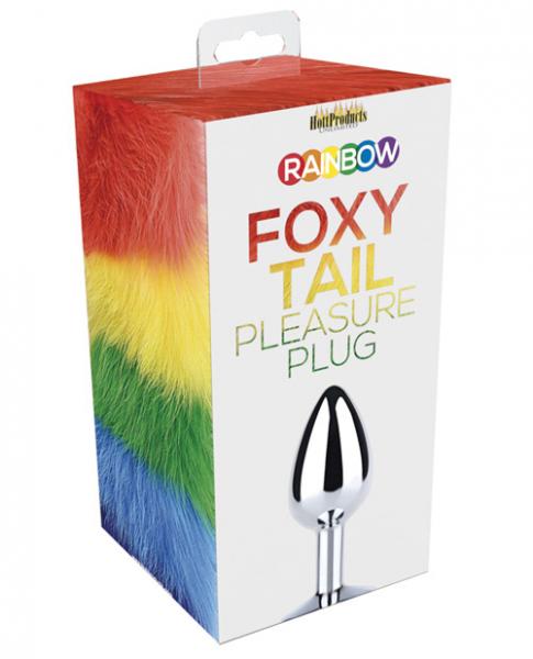 Rainbow Foxy Tail  Fur Tail With Stainless Steel Butt Plug