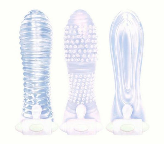 The 9's, Vibrating Sextenders, 3-pack, Nubbed, Contoured, Ribbed