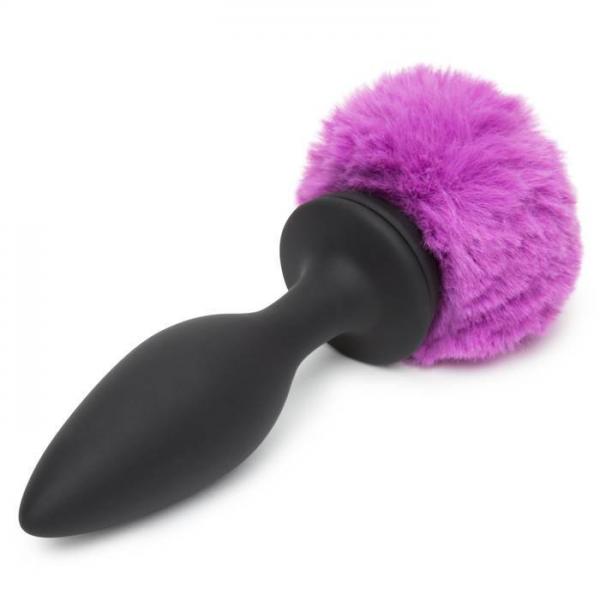 Happy Rabbit Rechargeable Vibrating Butt Plug With Interchangeable Gem And Purple Puff Large