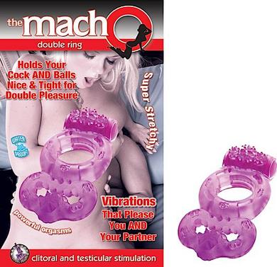 The Macho Double Ring Clitoral And Testicular Stimulation Vibrating Cockring Waterproof Purple