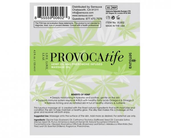 Provocatife Cannabis Oil & Pheromone Infused Massage Oil 4.2 Oz. Bottle